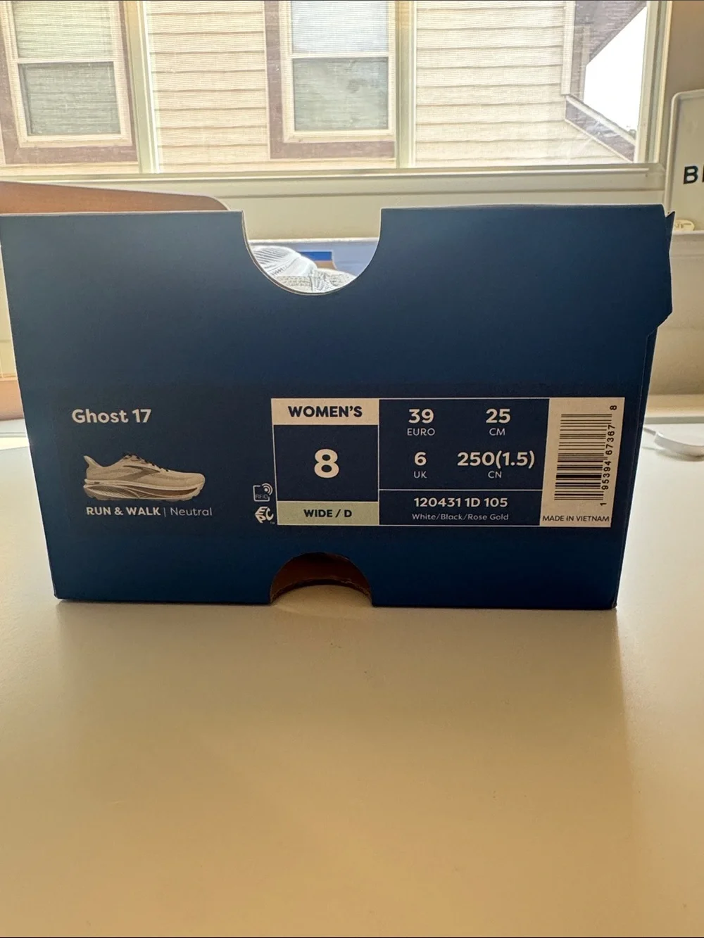 Brooks Women’s Ghost Athletic Shoes Wide— White with Rose Gold Accents